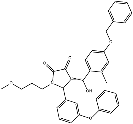 (4E)-4-[hydroxy-(2-methyl-4-phenylmethoxyphenyl)methylidene]-1-(3-methoxypropyl)-5-(3-phenoxyphenyl)pyrrolidine-2,3-dione 结构式