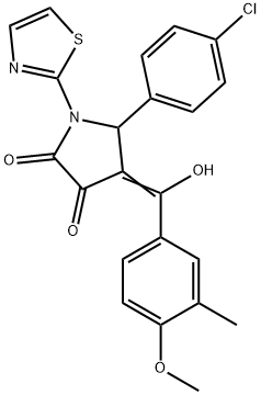 (4E)-5-(4-chlorophenyl)-4-[hydroxy-(4-methoxy-3-methylphenyl)methylidene]-1-(1,3-thiazol-2-yl)pyrrolidine-2,3-dione 结构式