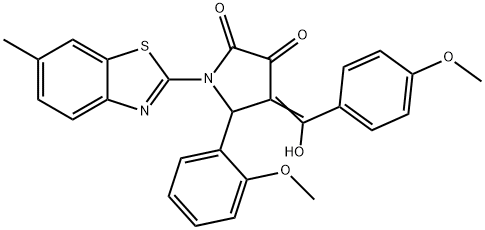 (4E)-4-[hydroxy-(4-methoxyphenyl)methylidene]-5-(2-methoxyphenyl)-1-(6-methyl-1,3-benzothiazol-2-yl)pyrrolidine-2,3-dione 结构式