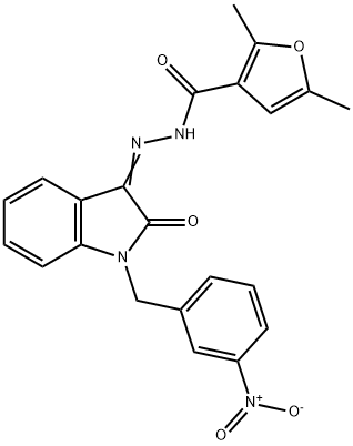 2,5-dimethyl-N-[(E)-[1-[(3-nitrophenyl)methyl]-2-oxoindol-3-ylidene]amino]furan-3-carboxamide 结构式