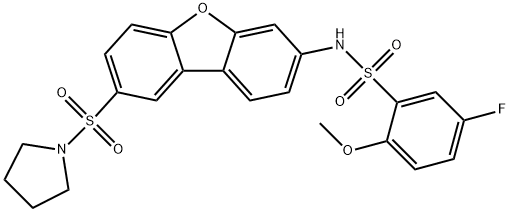 5-fluoro-2-methoxy-N-(8-pyrrolidin-1-ylsulfonyldibenzofuran-3-yl)benzenesulfonamide 结构式