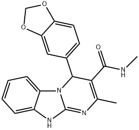 4-(1,3-benzodioxol-5-yl)-N,2-dimethyl-1,4-dihydropyrimido[1,2-a]benzimidazole-3-carboxamide 结构式