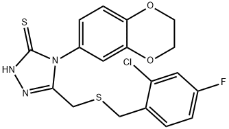 3-[(2-chloro-4-fluorophenyl)methylsulfanylmethyl]-4-(2,3-dihydro-1,4-benzodioxin-6-yl)-1H-1,2,4-triazole-5-thione 结构式