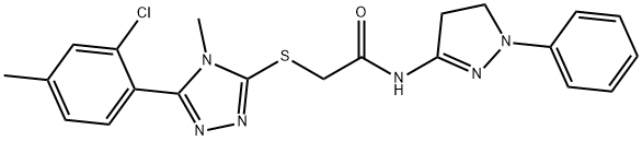 2-[[5-(2-chloro-4-methylphenyl)-4-methyl-1,2,4-triazol-3-yl]sulfanyl]-N-(2-phenyl-3,4-dihydropyrazol-5-yl)acetamide 结构式