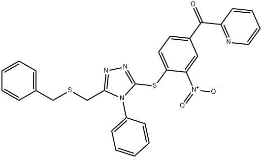 [4-[[5-(benzylsulfanylmethyl)-4-phenyl-1,2,4-triazol-3-yl]sulfanyl]-3-nitrophenyl]-pyridin-2-ylmethanone 结构式