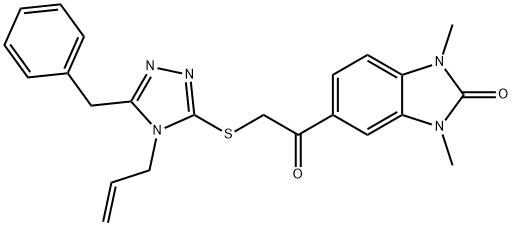 5-[2-[(5-benzyl-4-prop-2-enyl-1,2,4-triazol-3-yl)sulfanyl]acetyl]-1,3-dimethylbenzimidazol-2-one 结构式