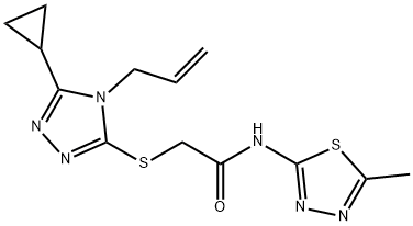 2-[(5-cyclopropyl-4-prop-2-enyl-1,2,4-triazol-3-yl)sulfanyl]-N-(5-methyl-1,3,4-thiadiazol-2-yl)acetamide 结构式