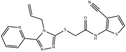N-(3-cyanothiophen-2-yl)-2-[(4-prop-2-enyl-5-pyridin-2-yl-1,2,4-triazol-3-yl)sulfanyl]acetamide 结构式