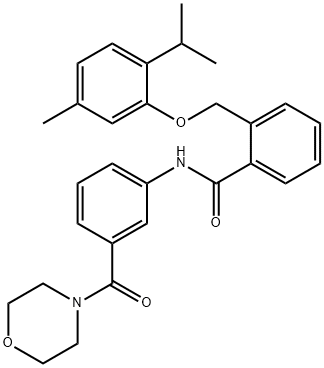 2-[(5-methyl-2-propan-2-ylphenoxy)methyl]-N-[3-(morpholine-4-carbonyl)phenyl]benzamide 结构式