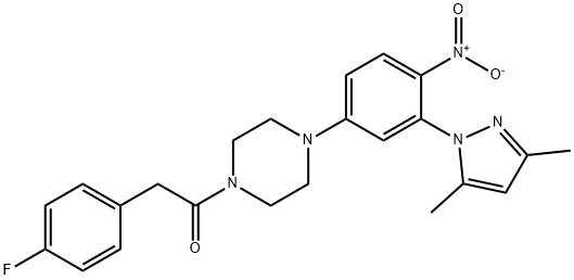 1-[4-[3-(3,5-dimethylpyrazol-1-yl)-4-nitrophenyl]piperazin-1-yl]-2-(4-fluorophenyl)ethanone 结构式