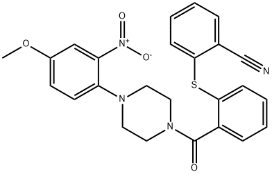 2-[2-[4-(4-methoxy-2-nitrophenyl)piperazine-1-carbonyl]phenyl]sulfanylbenzonitrile 结构式