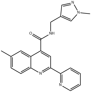 6-methyl-N-[(1-methylpyrazol-4-yl)methyl]-2-pyridin-2-ylquinoline-4-carboxamide 结构式