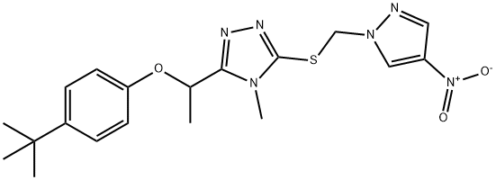 3-[1-(4-tert-butylphenoxy)ethyl]-4-methyl-5-[(4-nitropyrazol-1-yl)methylsulfanyl]-1,2,4-triazole 结构式