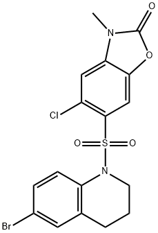 6-[(6-bromo-3,4-dihydro-2H-quinolin-1-yl)sulfonyl]-5-chloro-3-methyl-1,3-benzoxazol-2-one 结构式