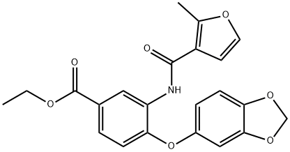 ethyl 4-(1,3-benzodioxol-5-yloxy)-3-[(2-methylfuran-3-carbonyl)amino]benzoate 结构式