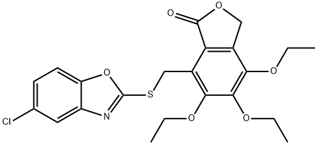 7-[(5-chloro-1,3-benzoxazol-2-yl)sulfanylmethyl]-4,5,6-triethoxy-3H-2-benzofuran-1-one 结构式