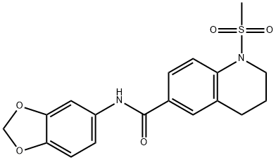 N-(1,3-benzodioxol-5-yl)-1-methylsulfonyl-3,4-dihydro-2H-quinoline-6-carboxamide 结构式