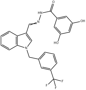 3,5-dihydroxy-N-[(E)-[1-[[3-(trifluoromethyl)phenyl]methyl]indol-3-yl]methylideneamino]benzamide 结构式