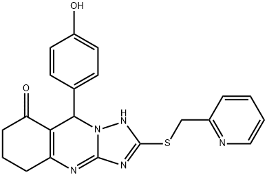 9-(4-hydroxyphenyl)-2-(pyridin-2-ylmethylsulfanyl)-5,6,7,9-tetrahydro-1H-[1,2,4]triazolo[5,1-b]quinazolin-8-one 结构式