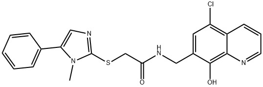 N-[(5-chloro-8-hydroxyquinolin-7-yl)methyl]-2-(1-methyl-5-phenylimidazol-2-yl)sulfanylacetamide 结构式