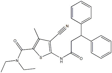 4-cyano-5-(3,3-diphenylpropanoylamino)-N,N-diethyl-3-methylthiophene-2-carboxamide 结构式