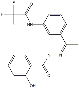 2-hydroxy-N-[(Z)-1-[3-[(2,2,2-trifluoroacetyl)amino]phenyl]ethylideneamino]benzamide 结构式