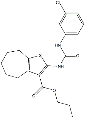 propyl 2-[(3-chlorophenyl)carbamoylamino]-5,6,7,8-tetrahydro-4H-cyclohepta[b]thiophene-3-carboxylate 结构式
