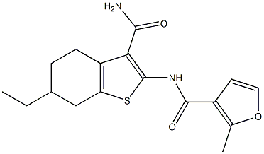 N-(3-carbamoyl-6-ethyl-4,5,6,7-tetrahydro-1-benzothiophen-2-yl)-2-methylfuran-3-carboxamide 结构式