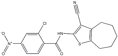 2-chloro-N-(3-cyano-5,6,7,8-tetrahydro-4H-cyclohepta[b]thiophen-2-yl)-4-nitrobenzamide 结构式