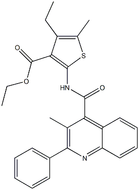 ethyl 4-ethyl-5-methyl-2-[(3-methyl-2-phenylquinoline-4-carbonyl)amino]thiophene-3-carboxylate 结构式