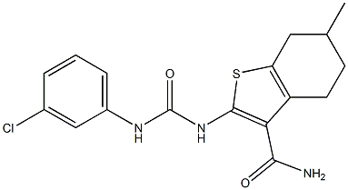 2-[(3-chlorophenyl)carbamoylamino]-6-methyl-4,5,6,7-tetrahydro-1-benzothiophene-3-carboxamide 结构式