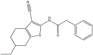 N-(3-cyano-6-ethyl-4,5,6,7-tetrahydro-1-benzothiophen-2-yl)-2-phenylacetamide 结构式