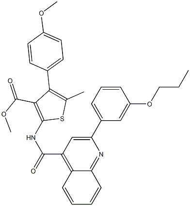 methyl 4-(4-methoxyphenyl)-5-methyl-2-[[2-(3-propoxyphenyl)quinoline-4-carbonyl]amino]thiophene-3-carboxylate 结构式