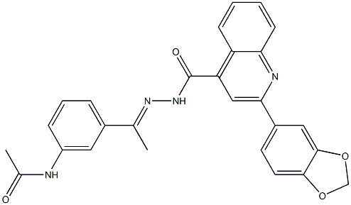 N-[(E)-1-(3-acetamidophenyl)ethylideneamino]-2-(1,3-benzodioxol-5-yl)quinoline-4-carboxamide 结构式