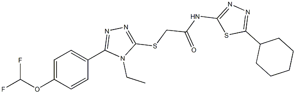 N-(5-cyclohexyl-1,3,4-thiadiazol-2-yl)-2-[[5-[4-(difluoromethoxy)phenyl]-4-ethyl-1,2,4-triazol-3-yl]sulfanyl]acetamide 结构式
