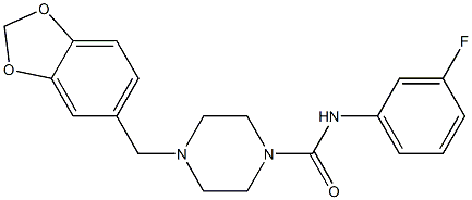 4-(1,3-benzodioxol-5-ylmethyl)-N-(3-fluorophenyl)piperazine-1-carboxamide 结构式