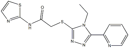 2-[(4-ethyl-5-pyridin-2-yl-1,2,4-triazol-3-yl)sulfanyl]-N-(1,3-thiazol-2-yl)acetamide 结构式