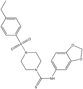 N-(1,3-benzodioxol-5-yl)-4-(4-ethylphenyl)sulfonylpiperazine-1-carbothioamide 结构式