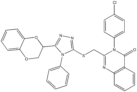 3-(4-chlorophenyl)-2-[[5-(2,3-dihydro-1,4-benzodioxin-3-yl)-4-phenyl-1,2,4-triazol-3-yl]sulfanylmethyl]quinazolin-4-one 结构式