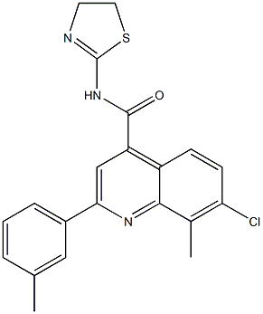 7-chloro-N-(4,5-dihydro-1,3-thiazol-2-yl)-8-methyl-2-(3-methylphenyl)quinoline-4-carboxamide 结构式