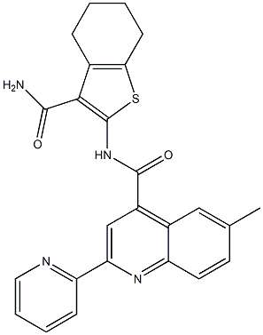 N-(3-carbamoyl-4,5,6,7-tetrahydro-1-benzothiophen-2-yl)-6-methyl-2-pyridin-2-ylquinoline-4-carboxamide 结构式