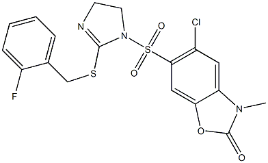 5-chloro-6-[[2-[(2-fluorophenyl)methylsulfanyl]-4,5-dihydroimidazol-1-yl]sulfonyl]-3-methyl-1,3-benzoxazol-2-one 结构式