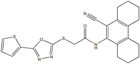 N-(10-cyano-1,2,3,4,5,6,7,8-octahydrophenanthren-9-yl)-2-[(5-thiophen-2-yl-1,3,4-oxadiazol-2-yl)sulfanyl]acetamide 结构式