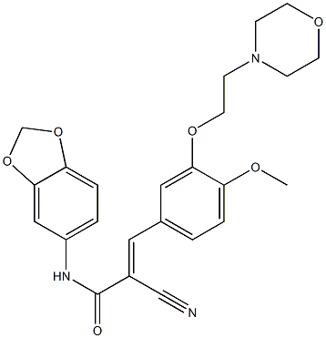 (E)-N-(1,3-benzodioxol-5-yl)-2-cyano-3-[4-methoxy-3-(2-morpholin-4-ylethoxy)phenyl]prop-2-enamide 结构式