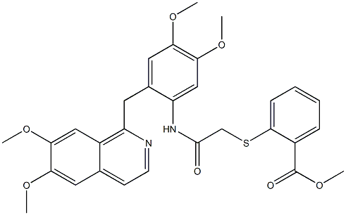 methyl 2-[2-[2-[(6,7-dimethoxyisoquinolin-1-yl)methyl]-4,5-dimethoxyanilino]-2-oxoethyl]sulfanylbenzoate 结构式