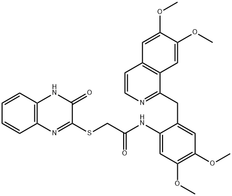 N-[2-[(6,7-dimethoxyisoquinolin-1-yl)methyl]-4,5-dimethoxyphenyl]-2-[(3-oxo-4H-quinoxalin-2-yl)sulfanyl]acetamide 结构式