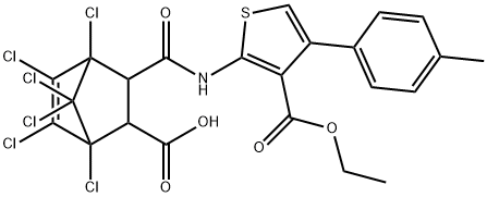 1,2,3,4,7,7-hexachloro-6-[[3-ethoxycarbonyl-4-(4-methylphenyl)thiophen-2-yl]carbamoyl]bicyclo[2.2.1]hept-2-ene-5-carboxylic acid 结构式