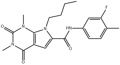 7-butyl-N-(3-fluoro-4-methylphenyl)-1,3-dimethyl-2,4-dioxopyrrolo[2,3-d]pyrimidine-6-carboxamide 结构式