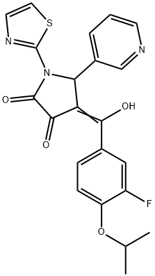 (4E)-4-[(3-fluoro-4-propan-2-yloxyphenyl)-hydroxymethylidene]-5-pyridin-3-yl-1-(1,3-thiazol-2-yl)pyrrolidine-2,3-dione 结构式