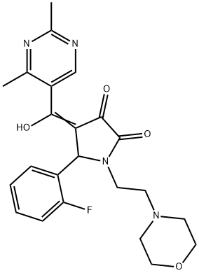 (4E)-4-[(2,4-dimethylpyrimidin-5-yl)-hydroxymethylidene]-5-(2-fluorophenyl)-1-(2-morpholin-4-ylethyl)pyrrolidine-2,3-dione 结构式